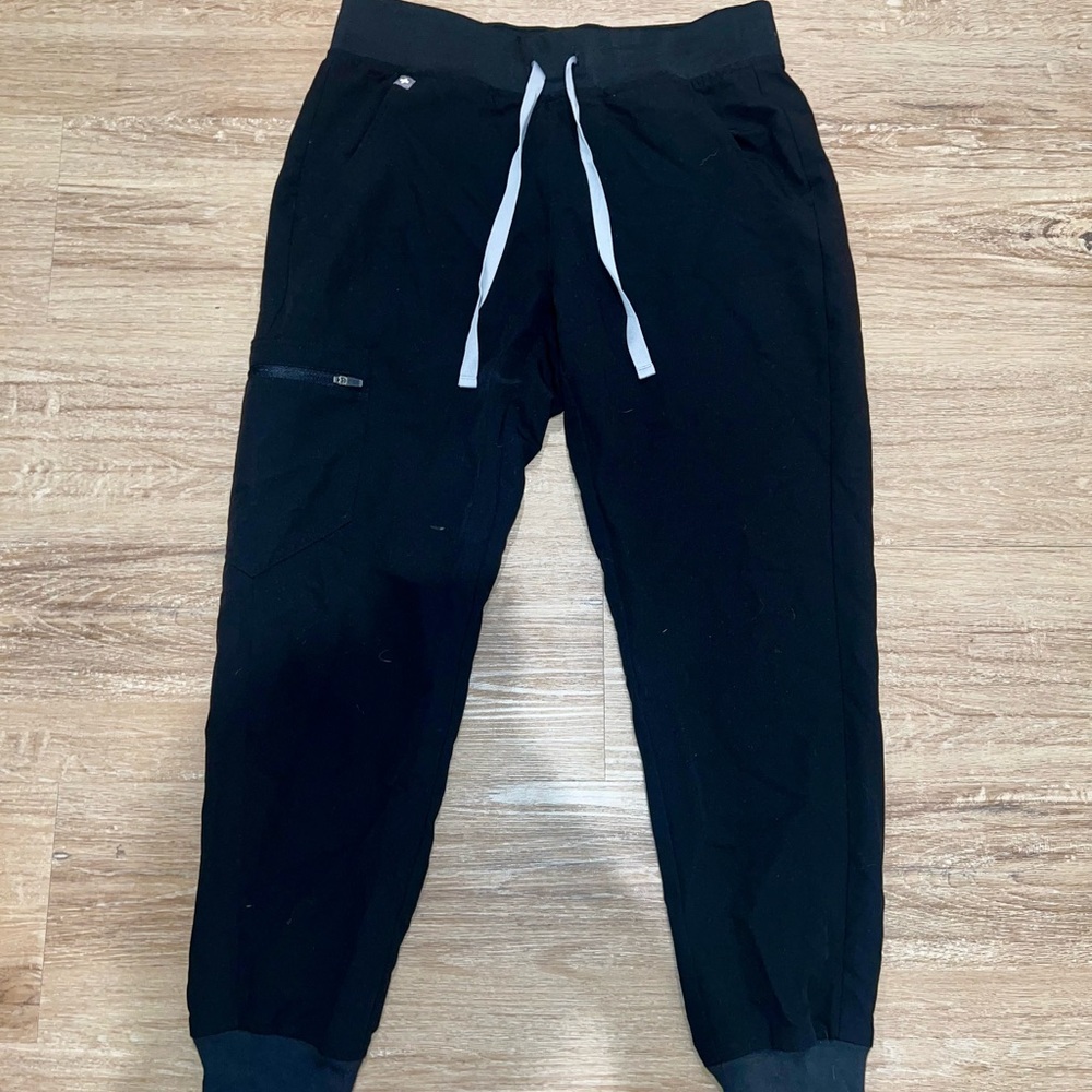 Figs Black Jogger Track Pants with White Drawstrings